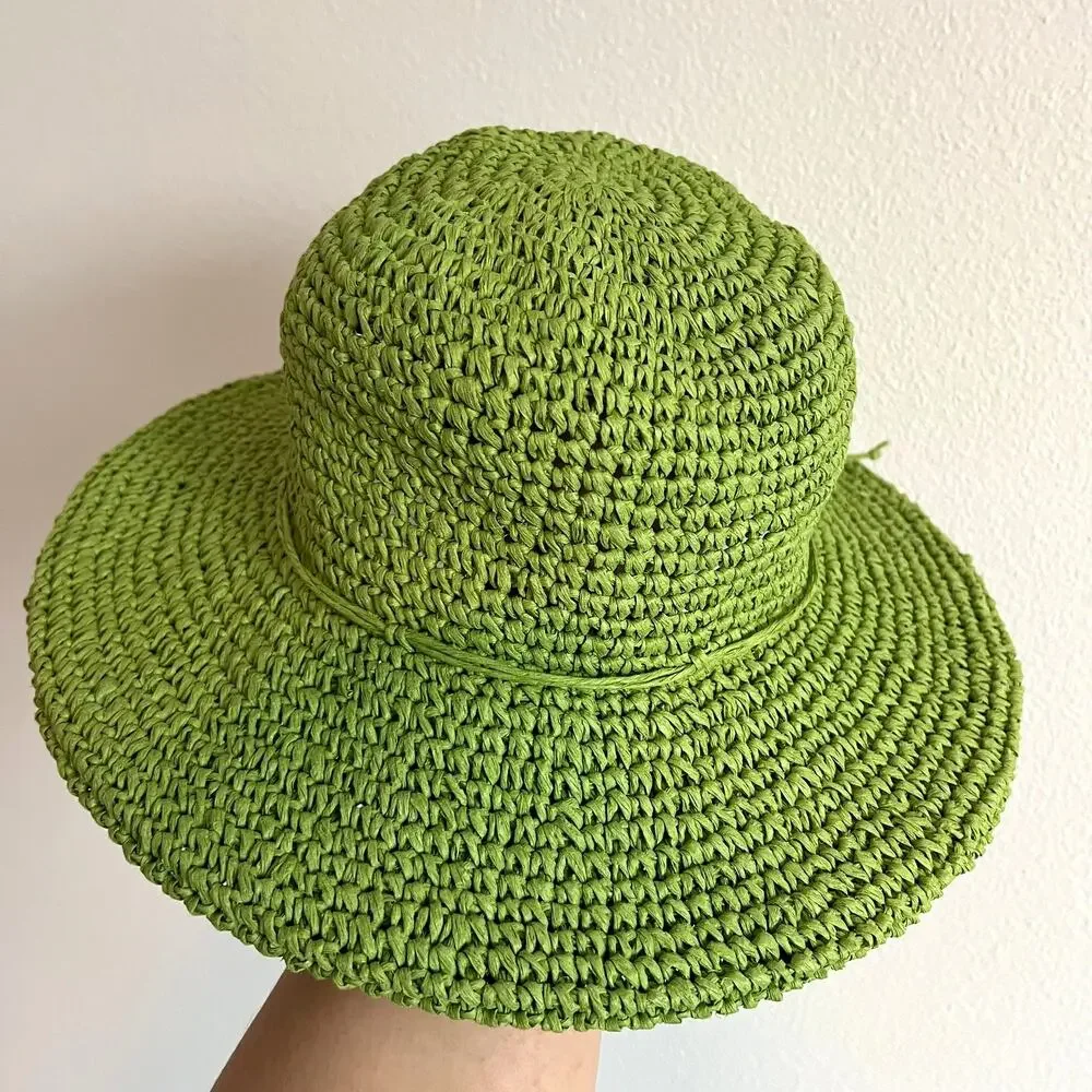 Cappelli Straworld Vibrant Green Hand-Knitted Raffia Sun Hat Cottagecore Beach